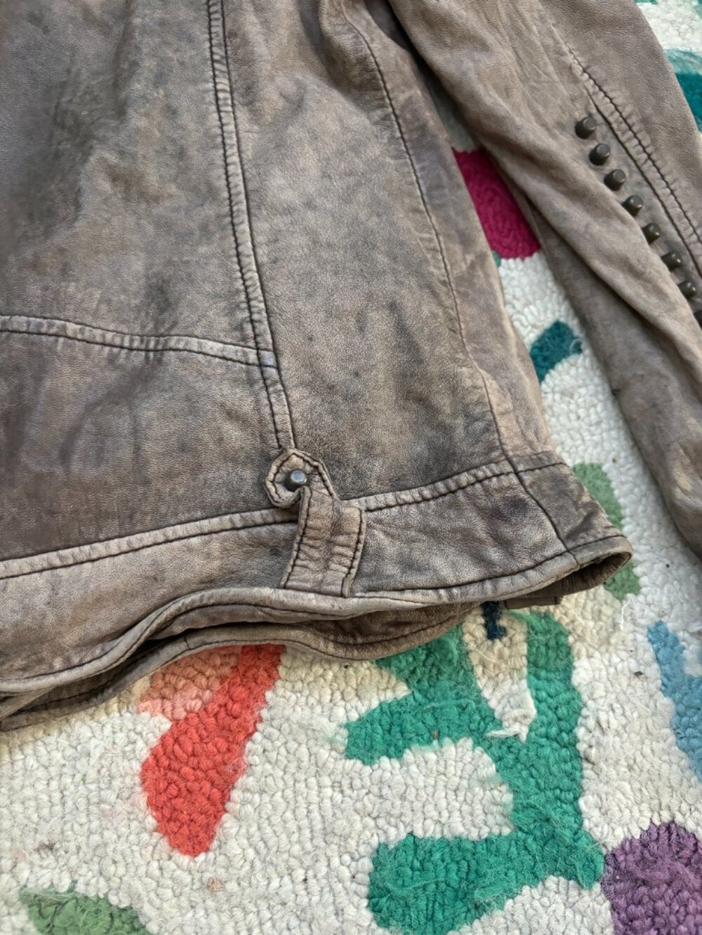 Doma Taupe Distressed Leather Moto Jacket - Picture 9 of 10